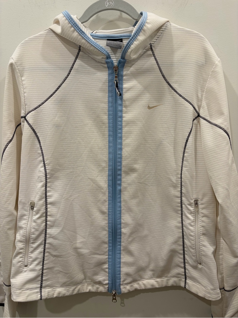 Nike Y2K Sphere Dry full zip White Hooded Jacket with Light Blue Trim XL